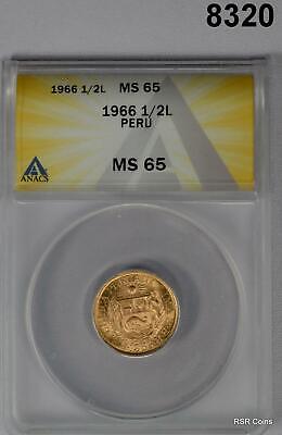 1966 1/2 Libra Peru Gold Coin Anacs Certified Ms65! #8320