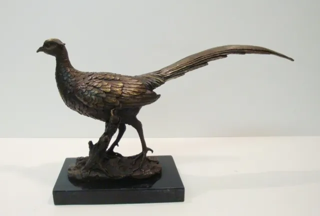 Estatua Faisán Pájaro Fauna Art Deco Estilo Art Nouveau Estilo Bronce sólido