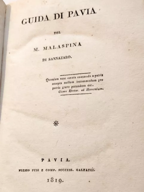 LIBRO: Guida di Pavia del Malaspina, di Sannazaro, edit. Galeazzi Pavia 1819.