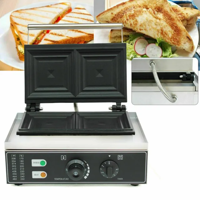 1500W Commercial Sandwich Press Grill Griddle Panini Maker+Adjustable Temp& Time