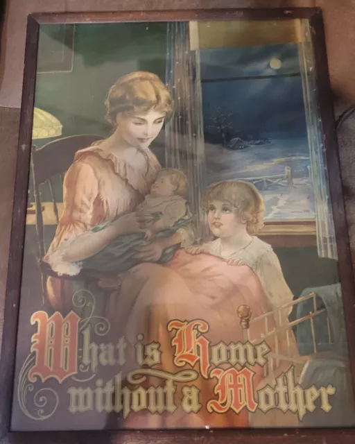 1920s  "What is Home Without a Mother" 12" x 16" Color Print In Original Frame