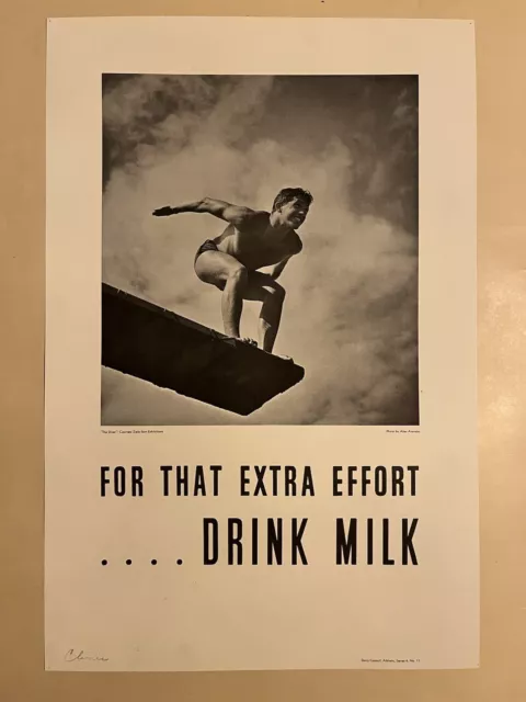 For That Extra Effort - Drink Milk Original Vintage Dive Poster circa~ MCM