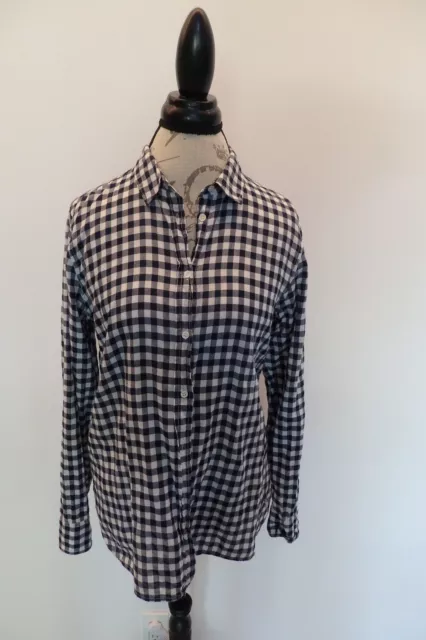 JCrew Women's Button Up Shirt Navy /White ,Gingham Long Sleeve Size 12,light fab