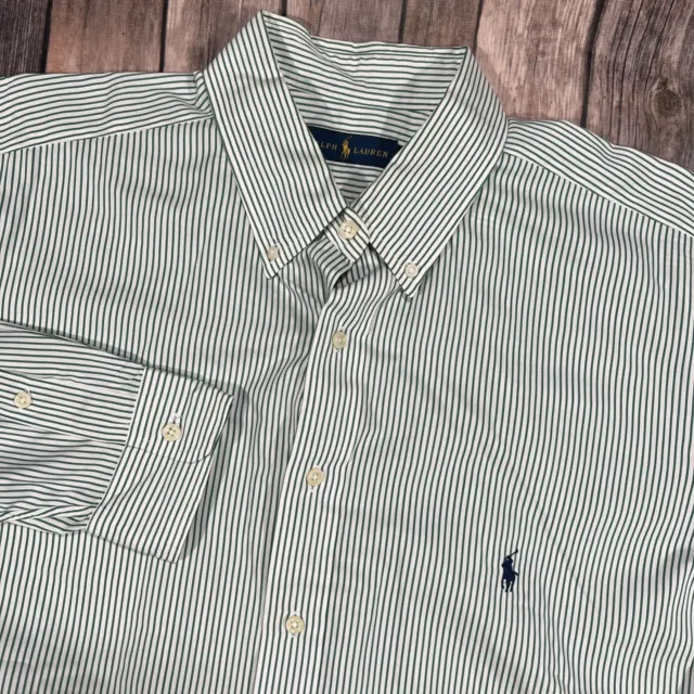 Polo Ralph Lauren Vertical Stripe Long Sleeve Button Shirt XLT Green White Men