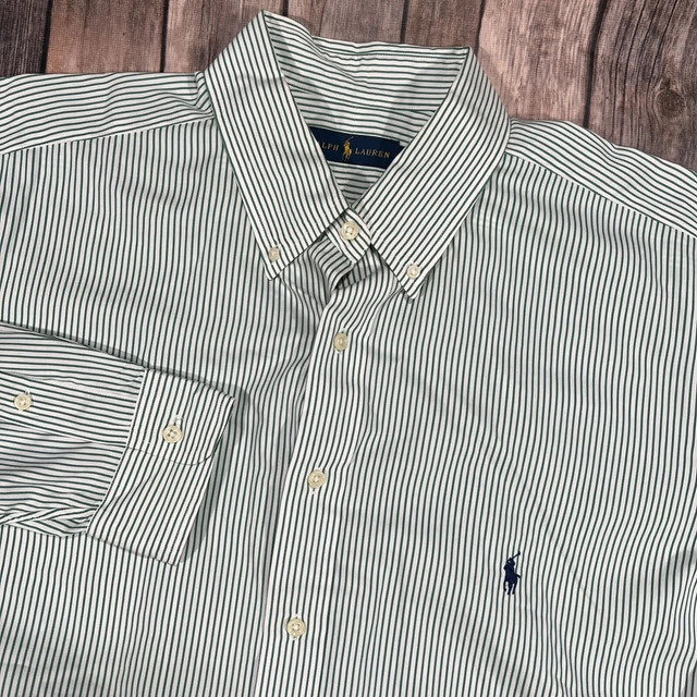 Polo Ralph Lauren Vertical Stripe Long Sleeve Button Shirt XLT Green White Men