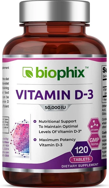 Vitamin D-3 50000 IU 120 Tablets  High-Potency Supports Strong Bones