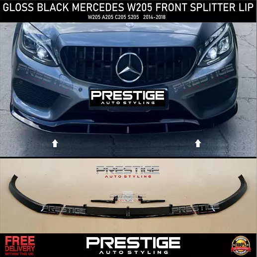 Gloss Black Front Splitter Lip Spoiler For Mercedes C Class W205 C205 Amg 2014+