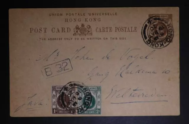 1920 Hong Kong Postal Stationery Postcard Cover to Jave Netherlands Indies