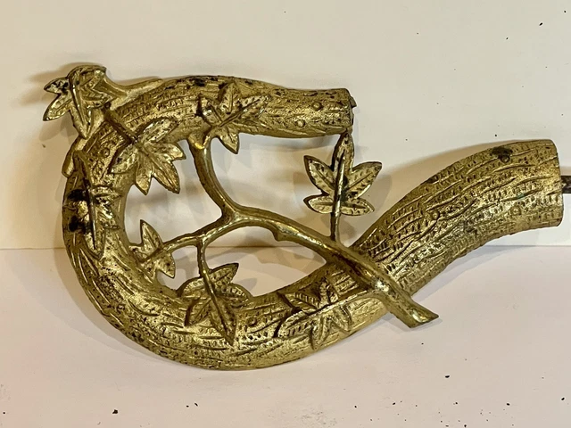 RARE Pair Antique Victorian Gilt Cast Brass Bronze IVY Curtain Drapery Tie Back