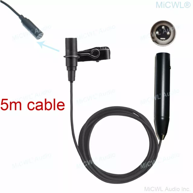 XLR 3-Pin Clip-On Lapel Lavalier Microphone 195" 5m Cable Phantom Power Mic