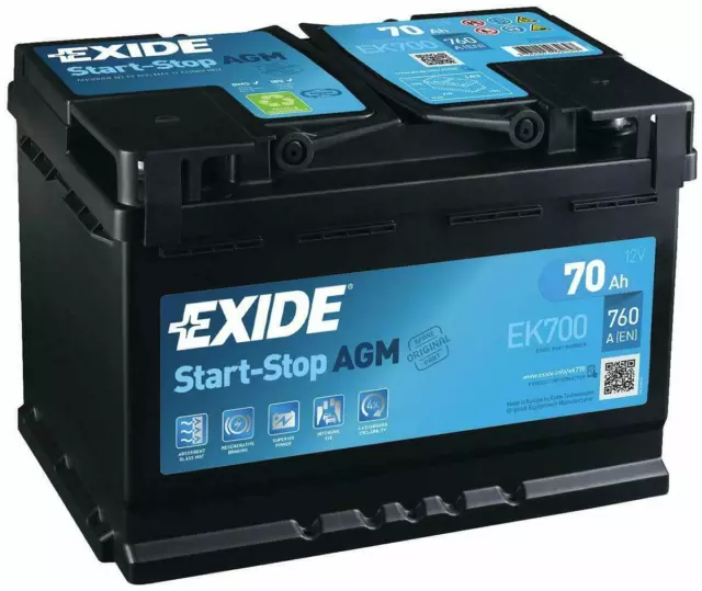 Exide EK700 AGM Autobatterie 12V 70Ah EN760A START-STOP STARTERBATTERIE PKW