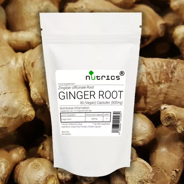 Nutrics® 100% Pure GINGER ROOT 600mg x 90 Vegan Capsules Inflammation Superfood