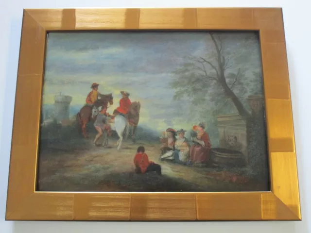 Antique 18Th To 19Th Century Painting On Wood  Old Master Landscape Figures