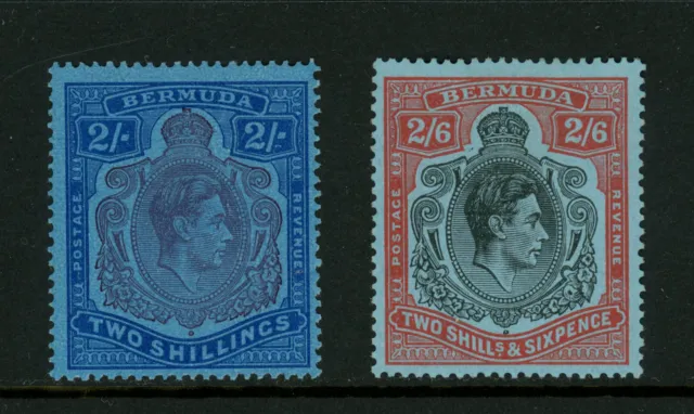 Bermuda Scott # 123B 124A F-VF OG Hinged/HR 2 Shillings Stamps Cat $35