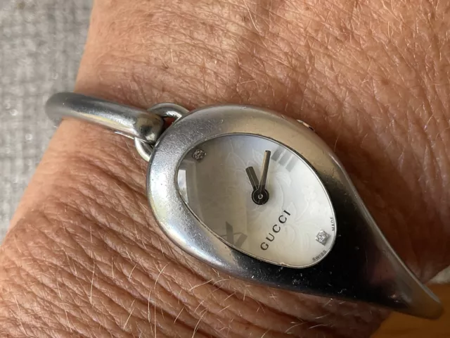 LADIES GUCCI 103 Horsebit polished stainless steel Bangle Watch 2 Diamonds 149.99 PicClick UK