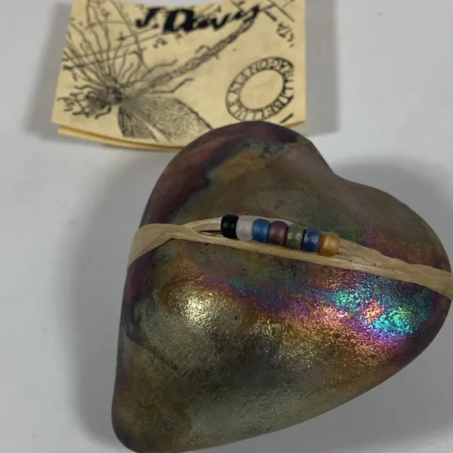 J. Davis Studio Raku Pottery Artisan HEART Rattle, Hand Cast ** Gorgeous Colors!