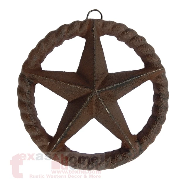 Small Cast Iron Rustic Texas Star Rope Ring Western Arts Crafts Antique 4 3/4 in