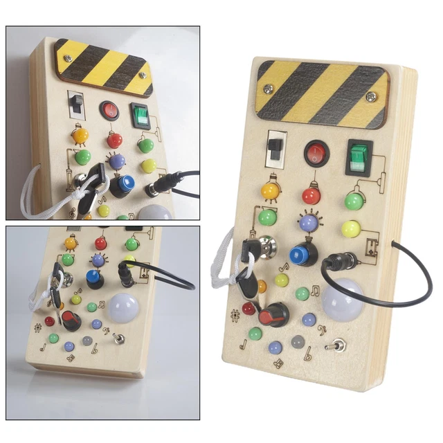 Lights Switch Busy Board Toys with Buttons, Wooden Control