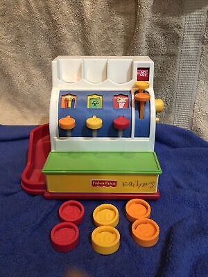 Vintage Fisher Price Cash Register with 6 Coins from 1994 with Functional Bell