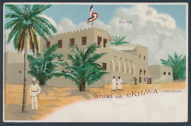 DOA Krone Litho Privatpostkarte Tanga 1898 Frankatur Berlin Attest (S23619)