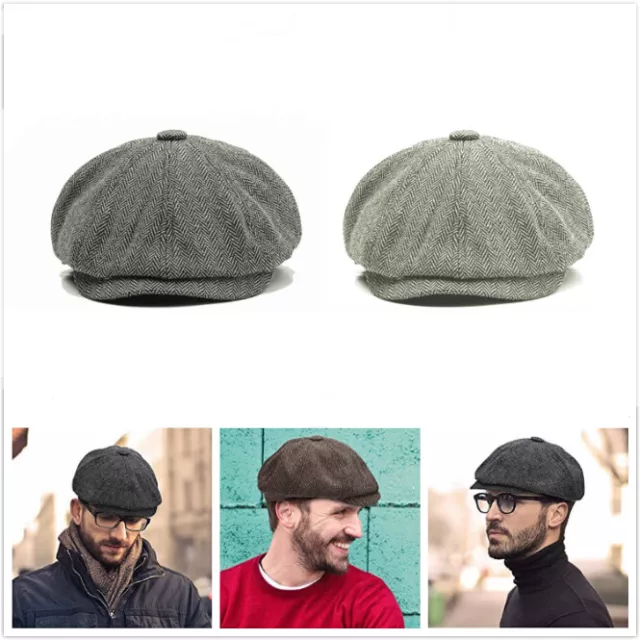 Mens Peaky Blinders Gatsby Tweed Baker Boy Hat Herringbone Newsboy 59cm