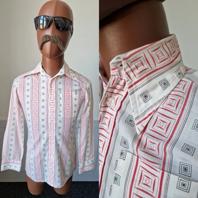 CAMICIA VINTAGE ANNI '70 COLLARE PUGNALE! XS | Modello quadrato mod discoteca policotone ZE02