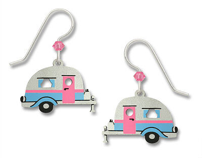 Travel Trailer Earrings - Sterling Silver Ear Wires - Handpainted Camping NEW