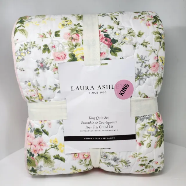 New Laura Ashley Serene Dreams  Floral Rose King Quilt and 2 King Shams