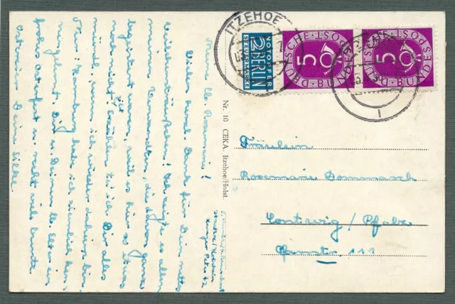 BRD, 03.04.53, Mi. 125 Posthorn, MeF auf Postkarte von Itzehoe nach Contwig