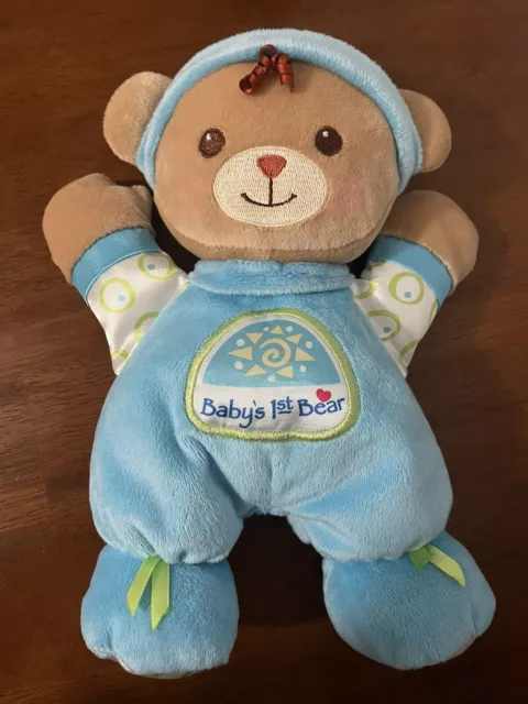 EUC Fisher Price Baby's First Bear Blue Plush Rattle 10" 2008 Stuffed Animal Toy