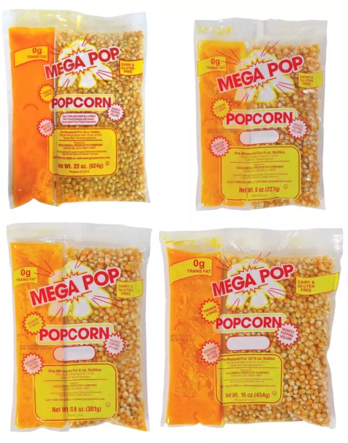 Gold Medal Mega Pop Popcorn Kit Corn Oil & Salt 4 6 8 12 14 16 Ounce oz Kettles