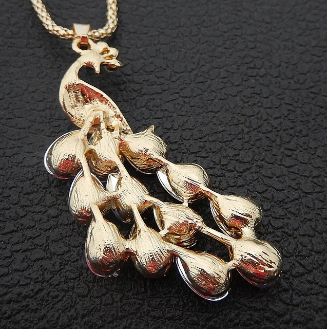 Pink Crystal Rhinestone Peacock Pendant Betsey Johnson Sweater Necklace 3
