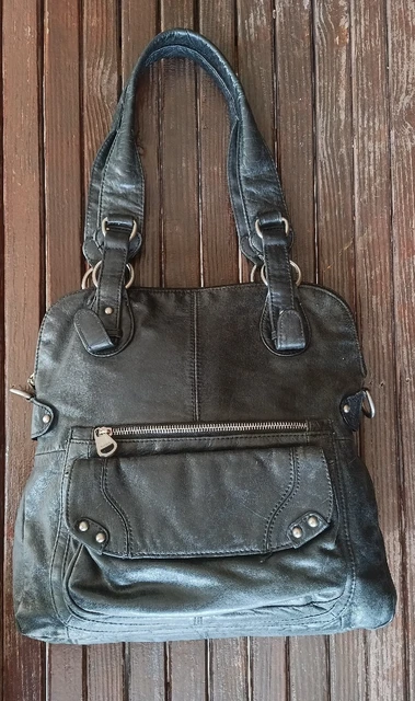 Perlina New York Genuine Soft Black Leather Hobo Bag Handbag Shoulder Purse