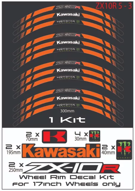 KAWASAKI ZX10R Motorcycle Wheel Rim Stickers Decals Stripes Kit