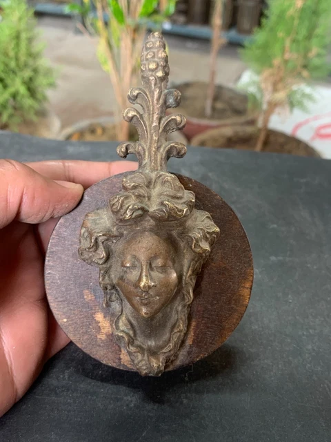 Vintage Old Handcrafted Brass Victorian Lady Head Decorative Wall Hanging Panel