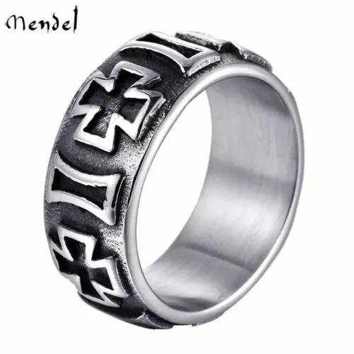 MENDEL Mens Stainless Steel Rustic German Iron Cross Ring Band For Men Size 7-15