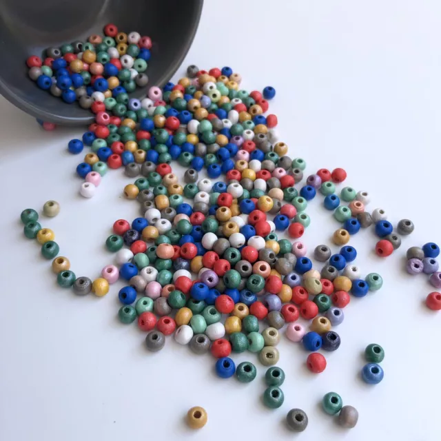250X Wood Beads Mixed Metallic 6x5mm Round For DIY Jewellery Necklace Bracelet 2