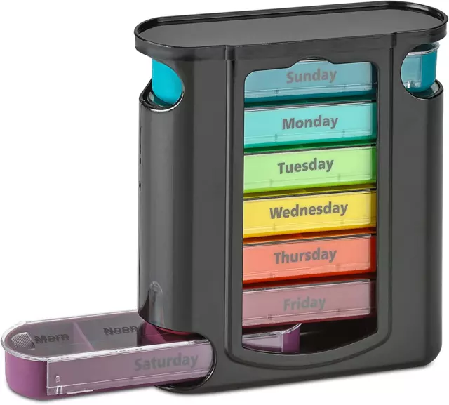 Stackable Daily Pill Organizer - (4 Times a Day) Weekly Medication Reminder - Pr