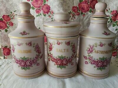 Vintage Lefton Apothecary Dresser Vanity Bottle Bath Salts Porcelain Bisque Rose