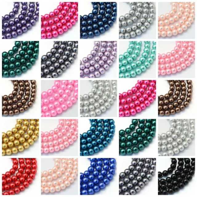 Glass Pearl Beads 1 Strand -100 x 6mm or 50 x 8mm BUY 3 GET 1 FREE!