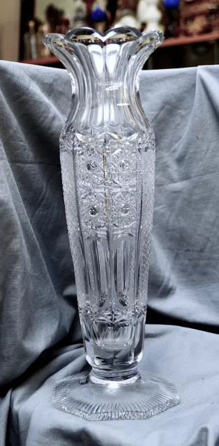 große  Art Deco Vase Bleikristall, geschliffen, 8-eckiger Fuß, 37 cm 2