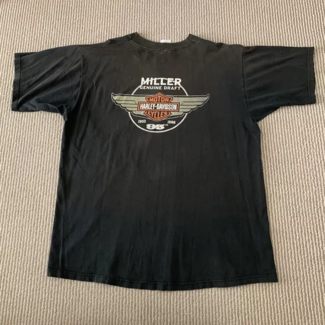 VINTAGE 90s Harley Davidson Mens Shirt XL Black Miller Genuine Draft Motorcycle