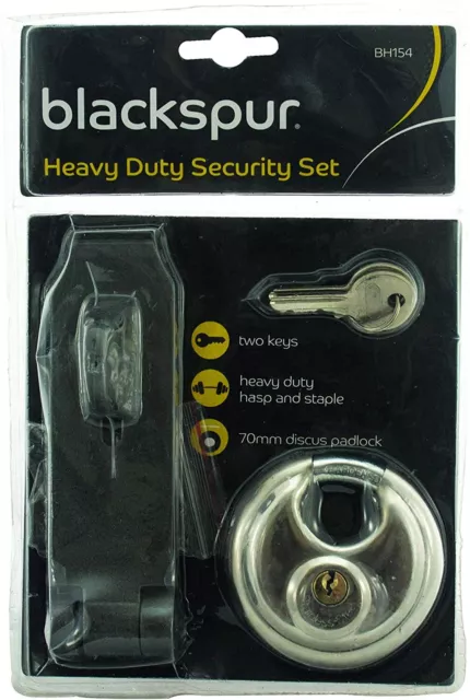 Heavy Duty Hasp & Staple Security Set with 70mm Disc Round Pad Lock -2 keys