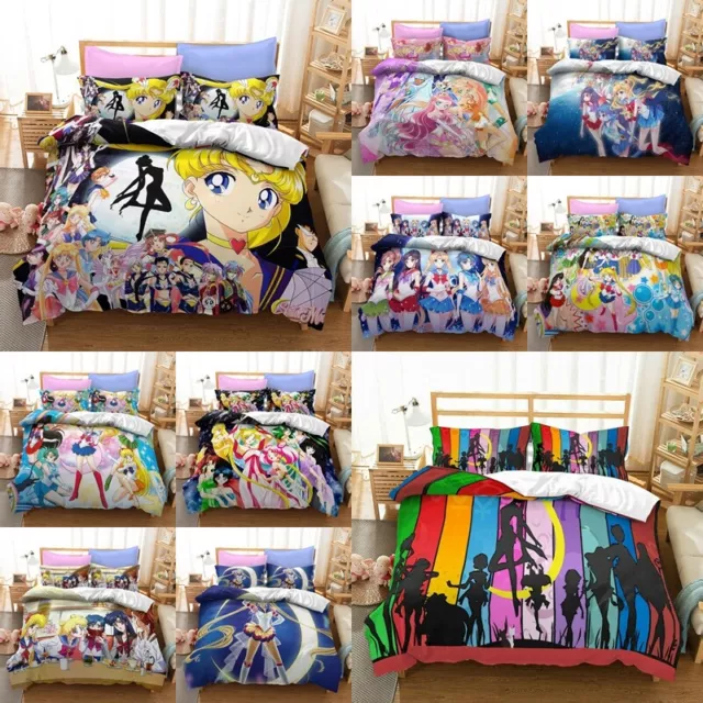 3D Sailor Moon Anime Quilt Duvet Set Bedding Set Pillowcase Single Double Queen