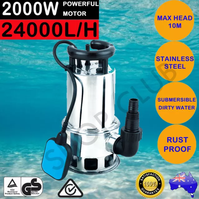 NEW 2000W Submersible Dirty Water Pump Bore Tank Well Steel Automatic