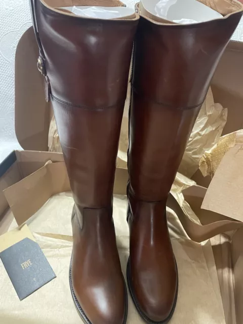 FRYE Jayden Button Tall Cognac Leather Riding Boots-New in Box/Womens Size 9