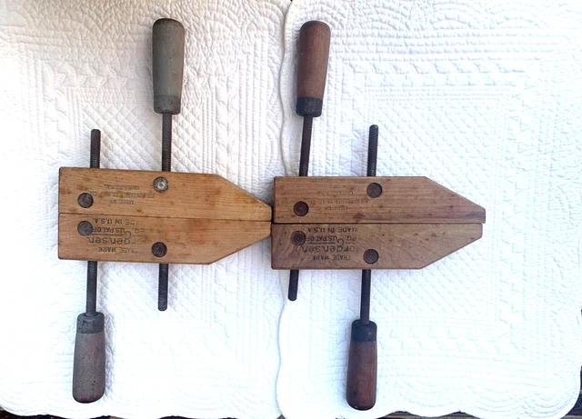 Lot of 2 Vintage JORGENSEN WOOD CLAMPS ADJUSTABLE HAND SCREW Made in Chicago
