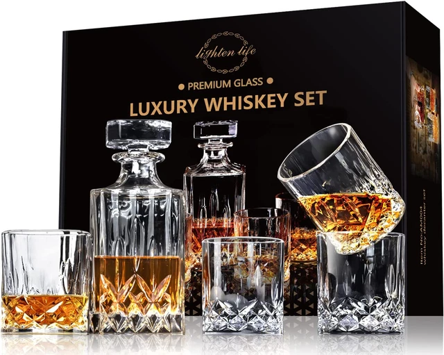 5 Piece Whiskey Decanter Sets,Non-Lead Whiskey Decanter with 4 Glasses in Gift B