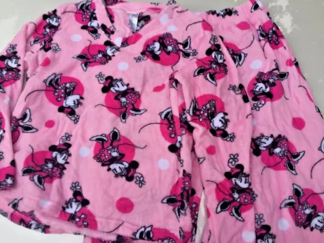 DISNEY Minnie Mouse Pink Soft Fleece Pajamas Sleepwear Set Womens Size M 8 10