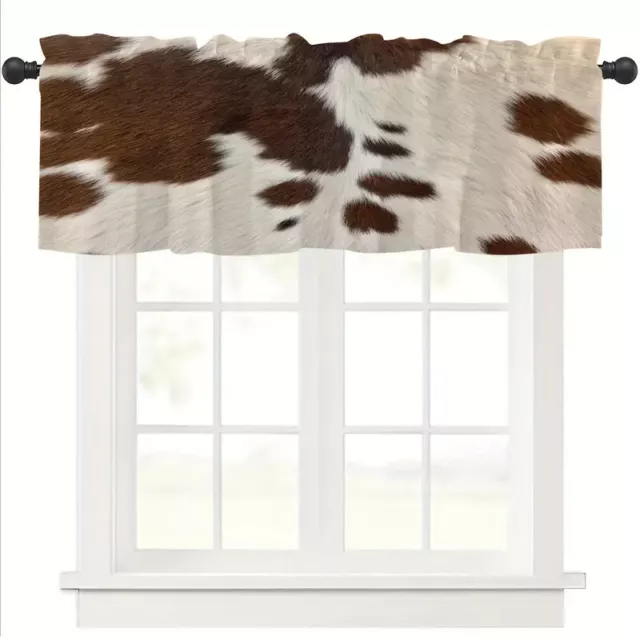 Cowhide Farmhouse Brown & White Rod Pocket Window Valance, Modern, 54" x 18"-NEW